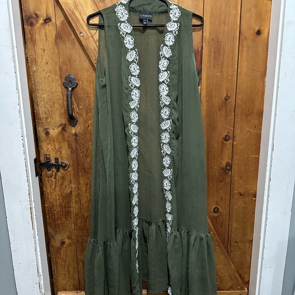 Flowy Floral Green Lace-Trimmed maxi kimono boho Hippie festival woodland - Picture 2 of 2